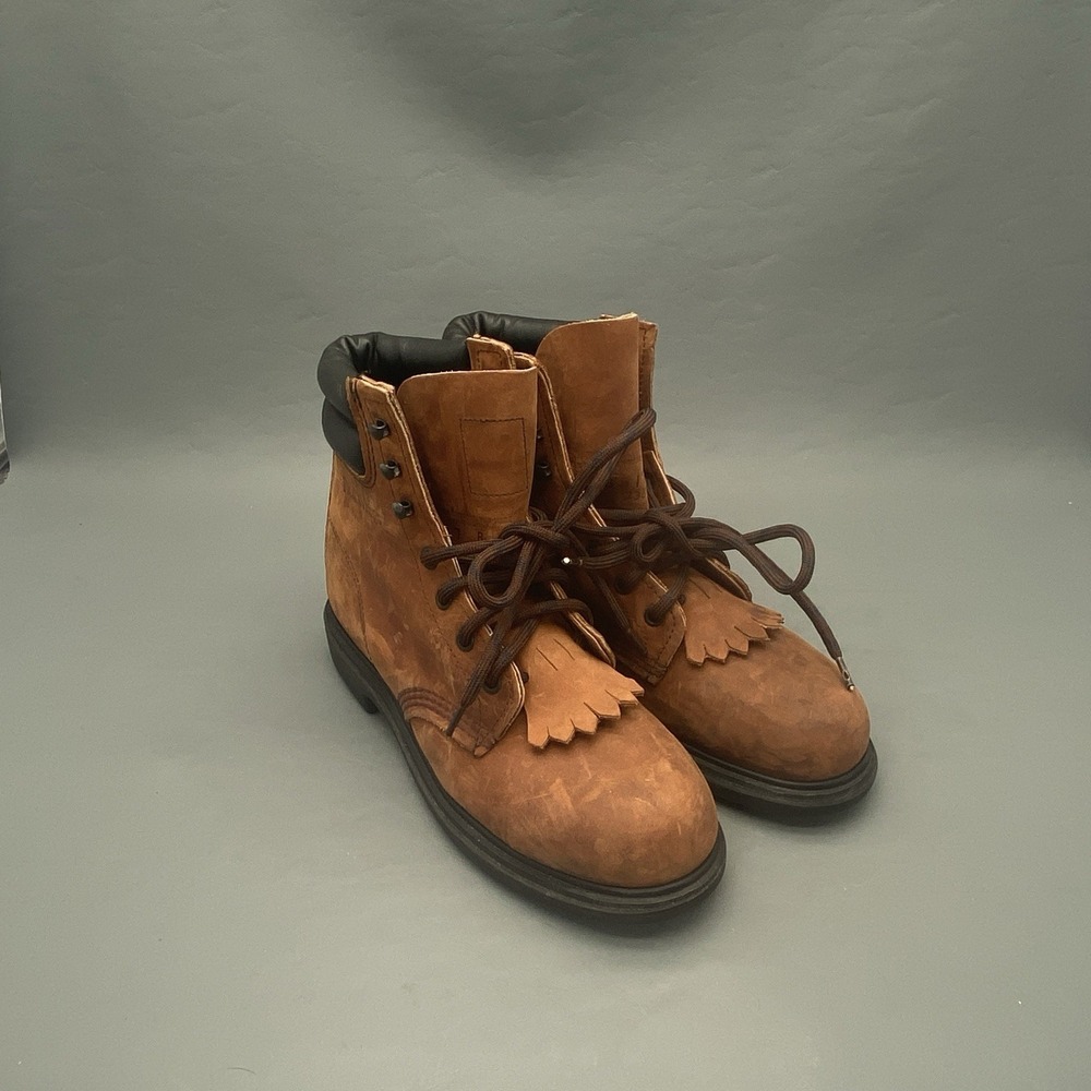 Vintage Red Wings 2369 Womens Leather Work Kiltie Boots Size 7 B Brown USA Made